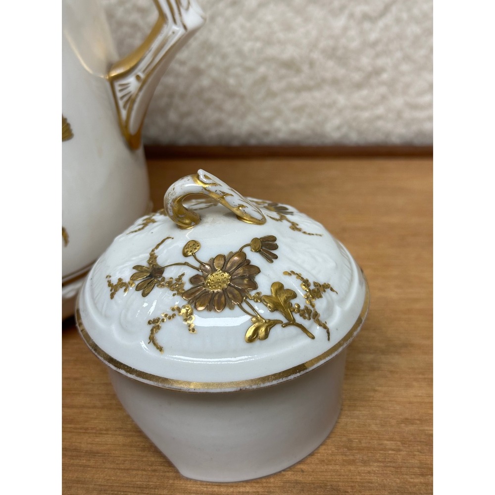 Vintage KT&K China Tall Coffee Pot / Chocolate Pot White Gold Floral Embossed - Picture 12 of 14